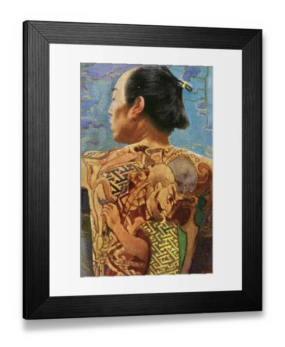 Framed Print : Vintage tobacco card, Japanese Warrior Tattoo, Salem Cigarettes, 1927 Framed Print : Vintage tobacco card, Japanese Warrior Tattoo, Salem Cigarettes, 1927