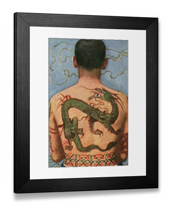 Framed Print : Collectible tobacco card, Japanese Dragon Tattoo, Salem Cigarettes, 1927 Framed Print : Collectible tobacco card, Japanese Dragon Tattoo, Salem Cigarettes, 1927