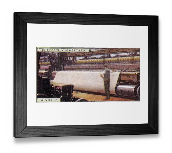 Framed Print : Vintage tobacco card, Wool Industry, Modern Textile Mill, England, Products of the World series, Player's Cigarettes, 1928