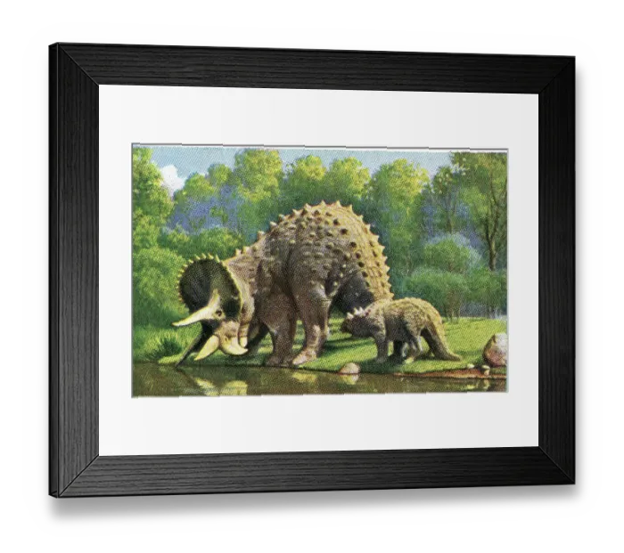 Framed Print : Collectible tobacco card, Triceratops Dinosaur, Germany, Salem Cigarettes, 1927 Framed Print : Collectible tobacco card, Triceratops Dinosaur, Germany, Salem Cigarettes, 1927