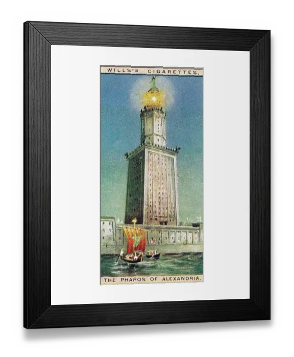 Framed Print : Vintage tobacco card, Pharos of Alexandria, Egypt, Wonders of the Past series, H O Wills Cigarettes, 1926 Framed Print : Vintage tobacco card, Pharos of Alexandria, Egypt, Wonders of the Past series, H O Wills Cigarettes, 1926