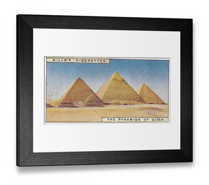 Framed Print : Vintage tobacco card, Pyramids of Giza, Egypt, Wonders of the Past series, H O Wills Cigarettes, 1926 Framed Print : Vintage tobacco card, Pyramids of Giza, Egypt, Wonders of the Past series, H O Wills Cigarettes, 1926