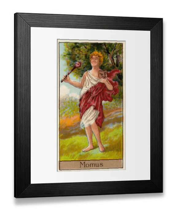Framed Print : Momus, Vintage Cigarette Card, Mythological Gods and Goddesses series, 1924 Framed Print : Momus, Vintage Cigarette Card, Mythological Gods and Goddesses series, 1924