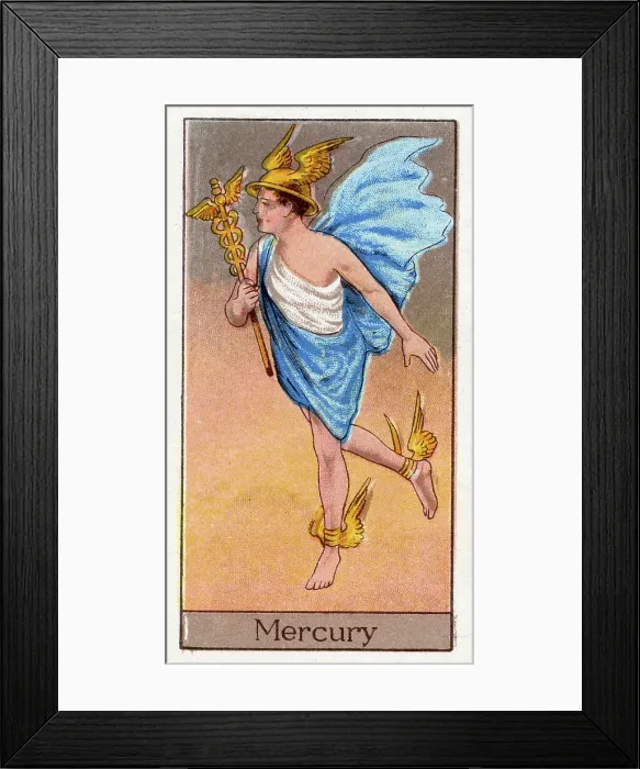 Framed Print : Mercury, Vintage Cigarette Card, Mythological Gods and Goddesses series, 1924 Framed Print : Mercury, Vintage Cigarette Card, Mythological Gods and Goddesses series, 1924