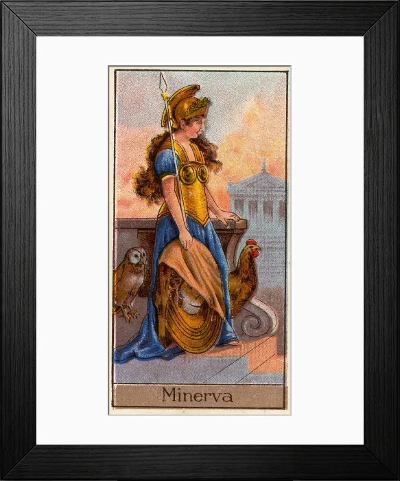 Framed Print : Minerva, Vintage Cigarette Card, Mythological Gods and Goddesses series, 1924