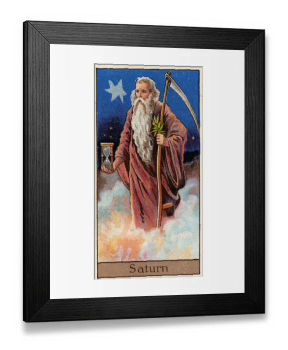 Framed Print : Saturn, Vintage Cigarette Card, Mythological Gods and Goddesses series, 1924 Framed Print : Saturn, Vintage Cigarette Card, Mythological Gods and Goddesses series, 1924