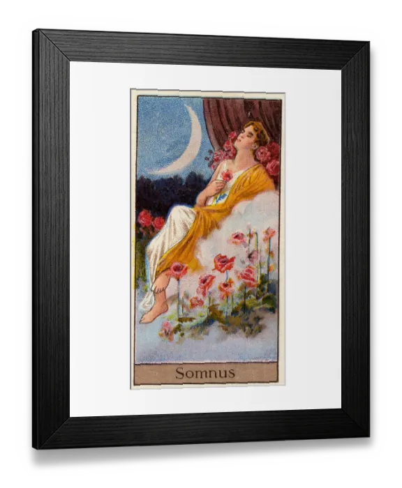 Framed Print : Somnus, Vintage Cigarette Card, Mythological Gods and Goddesses series, 1924 Framed Print : Somnus, Vintage Cigarette Card, Mythological Gods and Goddesses series, 1924