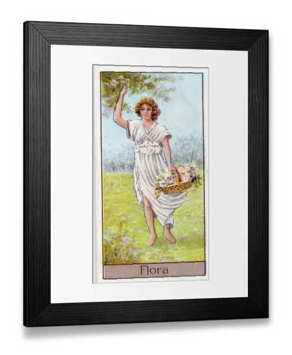 Framed Print : Flora, Vintage Cigarette Card, Mythological Gods and Goddesses series, 1924 Framed Print : Flora, Vintage Cigarette Card, Mythological Gods and Goddesses series, 1924