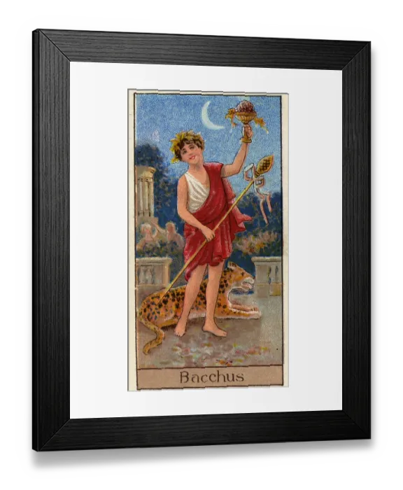 Framed Print : Bacchus, Vintage Cigarette Card, Mythological Gods and Goddesses series, 1924 Framed Print : Bacchus, Vintage Cigarette Card, Mythological Gods and Goddesses series, 1924