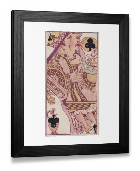 Framed Print : Queen of Clubs, Vintage Harlequin Playing Card, Kinney Tobacco, 1888 Framed Print : Queen of Clubs, Vintage Harlequin Playing Card, Kinney Tobacco, 1888