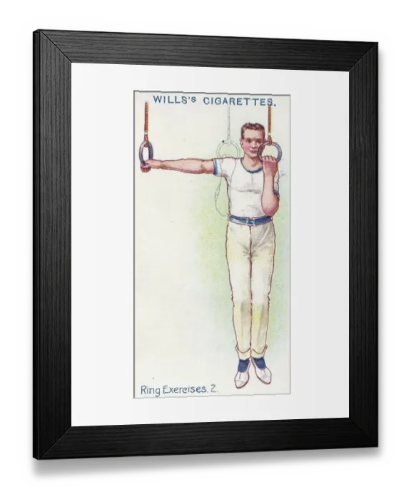 Framed Print : Collectible cigarette card, Ring Exercises, Physical Culture series, 1914 Framed Print : Collectible cigarette card, Ring Exercises, Physical Culture series, 1914