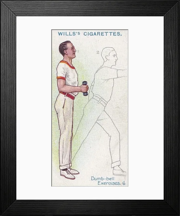 Framed Print : Collectible cigarette card, Weight Exercises, Physical Culture series, 1914 Framed Print : Collectible cigarette card, Weight Exercises, Physical Culture series, 1914