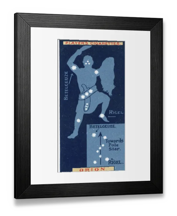 Framed Print : Vintage collectible tobacco card, Constellation Orion, Players Cigarettes, 1916 Framed Print : Vintage collectible tobacco card, Constellation Orion, Players Cigarettes, 1916