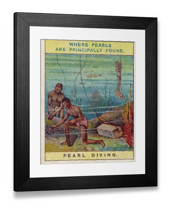 Framed Print : Vintage tobacco card, Pearl Diving, Sri Lanka, Products of the World series, Player's Cigarettes, 1909