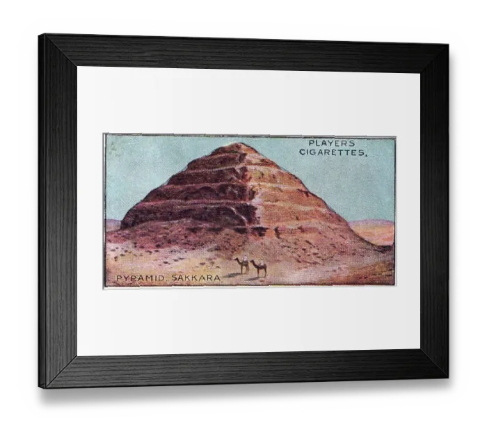 Framed Print : Vintage tobacco card, Egyptian Pyramids of Saqqara, World Wonders series, Player's Cigarettes, 1916 Framed Print : Vintage tobacco card, Egyptian Pyramids of Saqqara, World Wonders series, Player's Cigarettes, 1916