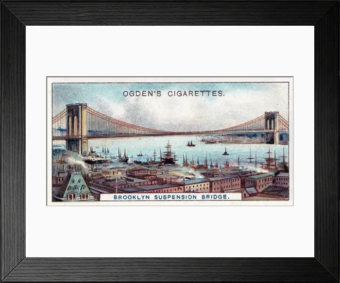 Framed Print : Vintage collectible tobacco card, The Brooklyn Bridge, New York City, Ogden's Cigarettes, 1908 Framed Print : Vintage collectible tobacco card, The Brooklyn Bridge, New York City, Ogden's Cigarettes, 1908