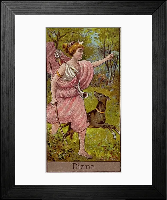 Framed Print : Diana or Artemis, Turf Cigarettes, Collectible Tobacco Card, 1924 Framed Print : Diana or Artemis, Turf Cigarettes, Collectible Tobacco Card, 1924