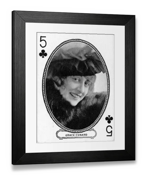 Framed Print : Five of Clubs, Grace Cunard, Vintage Playing Card and Collectible Tobacco Card, 1916 Framed Print : Five of Clubs, Grace Cunard, Vintage Playing Card and Collectible Tobacco Card, 1916