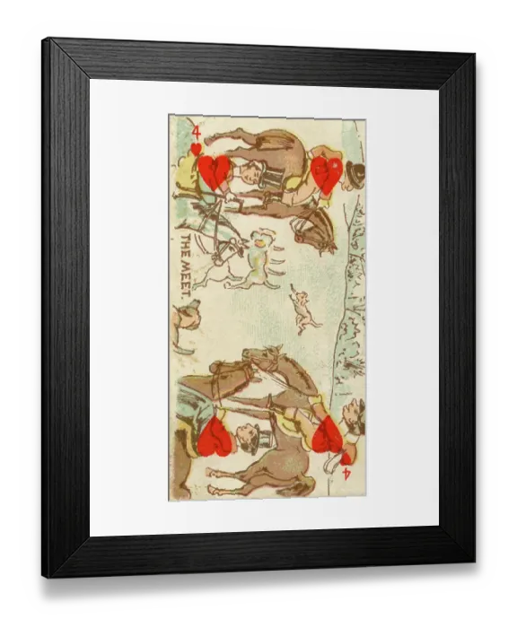 Framed Print : Four of Hearts, The Meet, Vintage Harlequin Playing Card and Collectible Tobacco Card, 1888 Framed Print : Four of Hearts, The Meet, Vintage Harlequin Playing Card and Collectible Tobacco Card, 1888