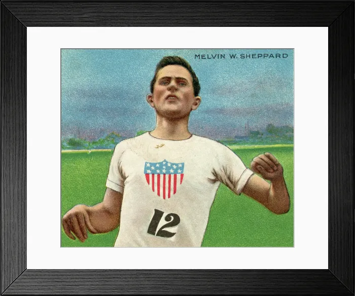 Framed Print : Runner Melvin W Sheppard, Hassan Cigarettes, collectible tobacco card, 1910 Framed Print : Runner Melvin W Sheppard, Hassan Cigarettes, collectible tobacco card, 1910