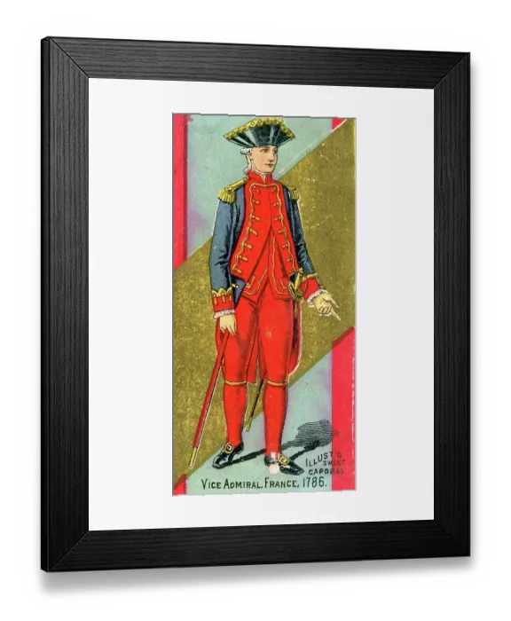 Framed Print : Collectible Sweet Caporal tobacco card depicting a Vice Admiral from 1786 France, Military Series, 1889