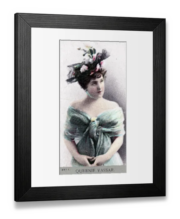 Framed Print : Queenie Vassar, actress, on Sweet Caporal Cigarettes tobacco card, 1887 Framed Print : Queenie Vassar, actress, on Sweet Caporal Cigarettes tobacco card, 1887