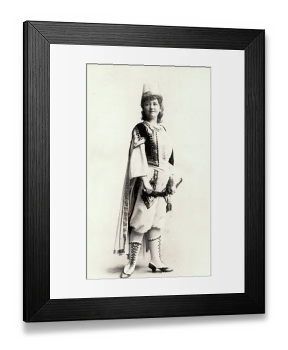 Framed Print : Actress wearing Fez and Exotic Costume with Sword, collectible tobacco card for Duke's Cigarettes, 1890s Framed Print : Actress wearing Fez and Exotic Costume with Sword, collectible tobacco card for Duke's Cigarettes, 1890s