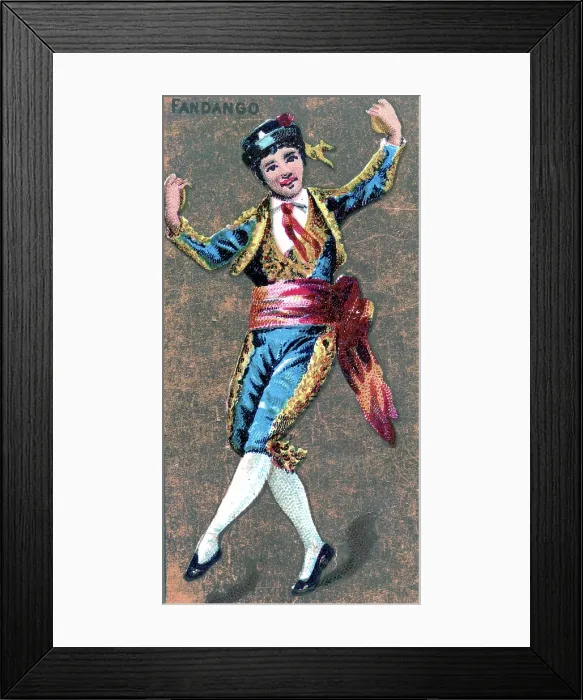 Framed Print : Collectible tobacco card of man dancing the Fandango, Kinney Brothers Tobacco, 1889 Framed Print : Collectible tobacco card of man dancing the Fandango, Kinney Brothers Tobacco, 1889