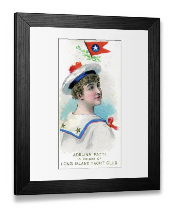 Framed Print : Actress Adelina Patti in colors of the Long Island Yacht Club, cigarette card, 1889 Framed Print : Actress Adelina Patti in colors of the Long Island Yacht Club, cigarette card, 1889