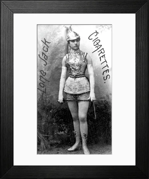 Framed Print : Actress dressed in soldier uniform, on Lone Jack Cigarettes tobacco card, 1887 Framed Print : Actress dressed in soldier uniform, on Lone Jack Cigarettes tobacco card, 1887