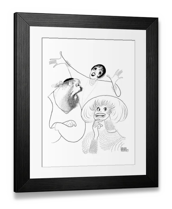 Framed Print : Caricature Of Mostel, Minnelli, & Channing Framed Print : Caricature Of Mostel, Minnelli, & Channing