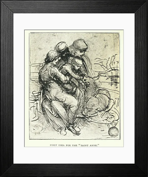 Framed Print : Sketch by Leonardo da Vinci, renaissance art, First idea for the Saint Anne