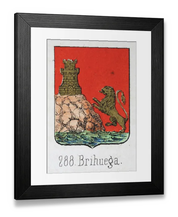 Framed Print : Medieval heraldry, Coat of arms, Shield with, Rampant, Gold, Lion, Castle, Spanish, Vintage illustration Framed Print : Medieval heraldry, Coat of arms, Shield with, Rampant, Gold, Lion, Castle, Spanish, Vintage illustration