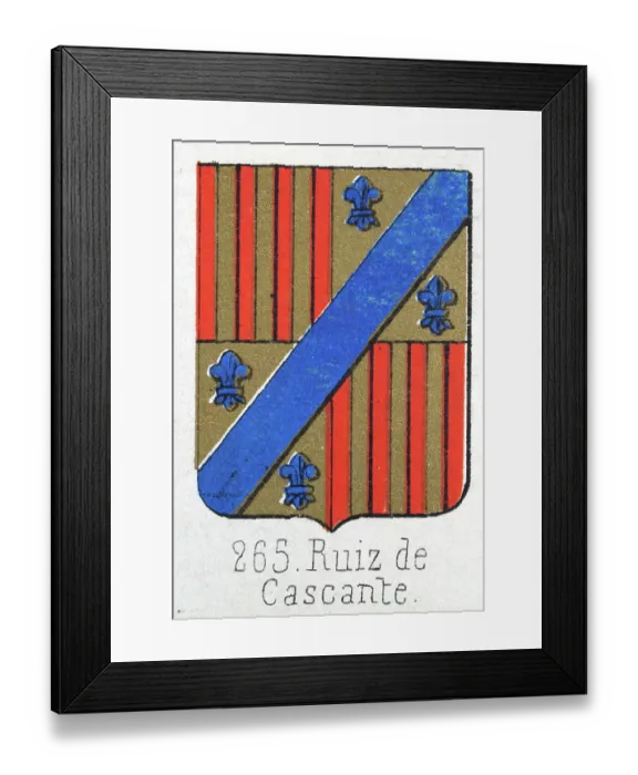 Framed Print : Medieval heraldry, Coat of arms, Shield with, Quartered, Stripes, Red, Gold, . blue, fleur de lis, Spanish, Vintage illustration Framed Print : Medieval heraldry, Coat of arms, Shield with, Quartered, Stripes, Red, Gold, . blue, fleur de lis, Spanish, Vintage illustration