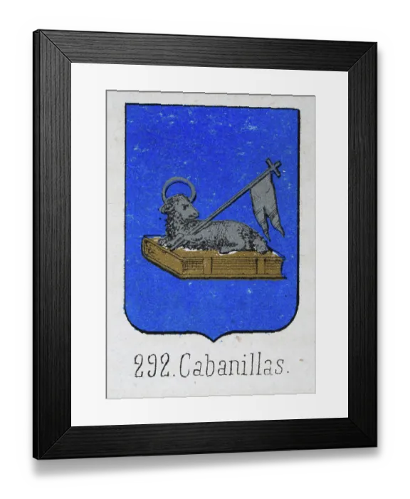Framed Print : Medieval heraldry, Coat of arms, Shield with, Silver, Lamb of God, Gold, Bible, Blue, Spanish, Vintage illustration Framed Print : Medieval heraldry, Coat of arms, Shield with, Silver, Lamb of God, Gold, Bible, Blue, Spanish, Vintage illustration