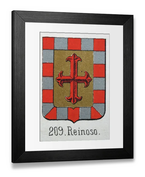 Framed Print : Medieval heraldry, Coat of arms, Shield with, checked, border, red, cross, gold, Spanish, Vintage illustration Framed Print : Medieval heraldry, Coat of arms, Shield with, checked, border, red, cross, gold, Spanish, Vintage illustration