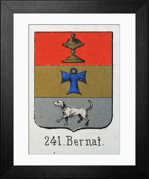 Framed Print : Medieval heraldry, Coat of arms, Shield with, Gold, Chalice, blue, tau, cross, white, dog, Spanish, Vintage illustration Framed Print : Medieval heraldry, Coat of arms, Shield with, Gold, Chalice, blue, tau, cross, white, dog, Spanish, Vintage illustration