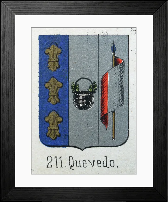 Framed Print : Medieval heraldry, Coat of arms, Shield with, gold, fleur de lis, blue, cauldron, silver, spear, flag, Spanish, Vintage illustration Framed Print : Medieval heraldry, Coat of arms, Shield with, gold, fleur de lis, blue, cauldron, silver, spear, flag, Spanish, Vintage illustration