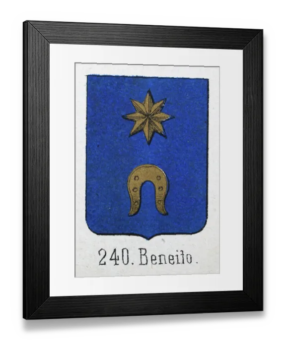 Framed Print : Medieval heraldry, Coat of arms, Shield with, Gold, Star, Horseshoe, Blue, Spanish, Vintage illustration Framed Print : Medieval heraldry, Coat of arms, Shield with, Gold, Star, Horseshoe, Blue, Spanish, Vintage illustration