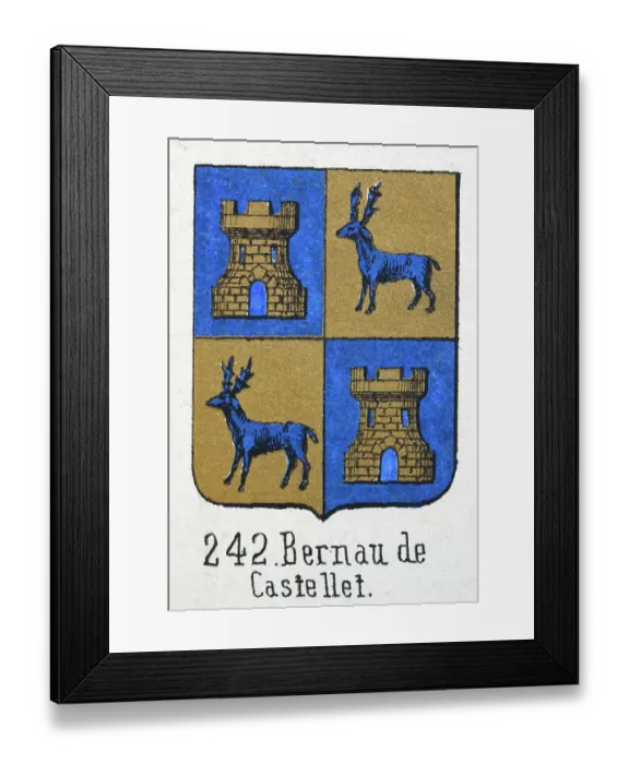 Framed Print : Medieval heraldry, Coat of arms, Shield with, Quartered, Gold, Castle, Blue, Stag, Spanish, Vintage illustration Framed Print : Medieval heraldry, Coat of arms, Shield with, Quartered, Gold, Castle, Blue, Stag, Spanish, Vintage illustration
