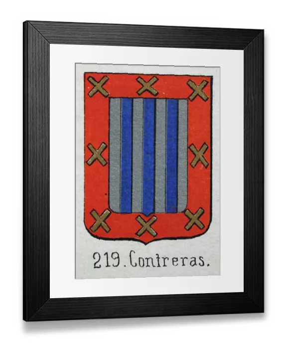 Framed Print : Medieval heraldry, Coat of arms, Shield with, stripes, silver, blue, red, border, gold, cross, Spanish, Vintage illustration Framed Print : Medieval heraldry, Coat of arms, Shield with, stripes, silver, blue, red, border, gold, cross, Spanish, Vintage illustration