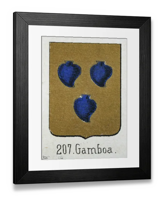 Framed Print : Medieval heraldry, Coat of arms, Shield with, Three, Blue, Hearts, Gold, Spanish, Vintage illustration Framed Print : Medieval heraldry, Coat of arms, Shield with, Three, Blue, Hearts, Gold, Spanish, Vintage illustration