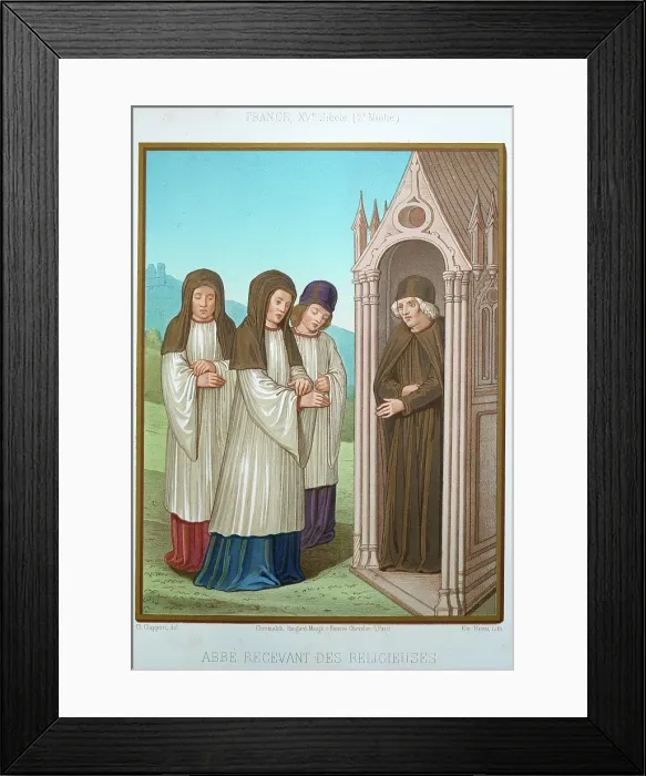Framed Print : Medieval religious history, Abbot receiving nuns, 15th century, Vintage illustration, Abbe recevant des Religieuses Framed Print : Medieval religious history, Abbot receiving nuns, 15th century, Vintage illustration, Abbe recevant des Religieuses