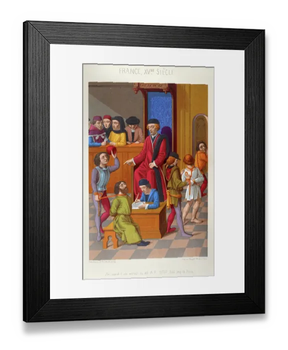 Framed Print : Medieval history, Prisoners brough before a judge in a court room for sentencing, French, 15th century, Vintage illustration Framed Print : Medieval history, Prisoners brough before a judge in a court room for sentencing, French, 15th century, Vintage illustration