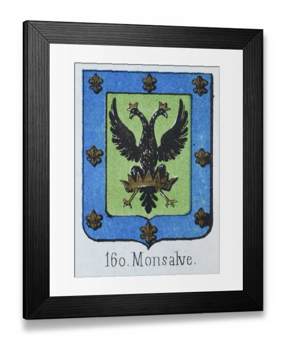 Framed Print : Medieval heraldry, Coat of arms, Shield with Black, Double headed eagle, Crown, Spanish, Vintage illustration Framed Print : Medieval heraldry, Coat of arms, Shield with Black, Double headed eagle, Crown, Spanish, Vintage illustration