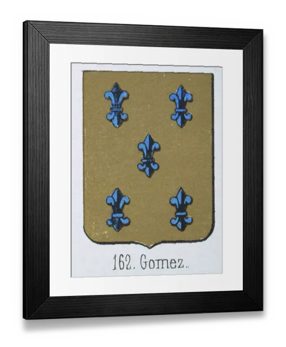Framed Print : Medieval heraldry, Coat of arms, Shield with Blue, fleur de lis, Gold, Spanish, Vintage illustration Framed Print : Medieval heraldry, Coat of arms, Shield with Blue, fleur de lis, Gold, Spanish, Vintage illustration