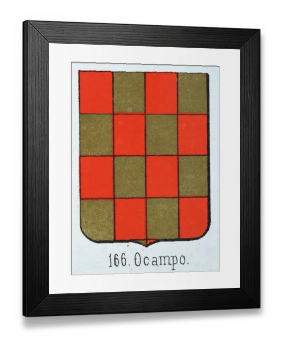 Framed Print : Medieval heraldry, Coat of arms, Shield with Checked, Gold, Red, Spanish, Vintage illustration