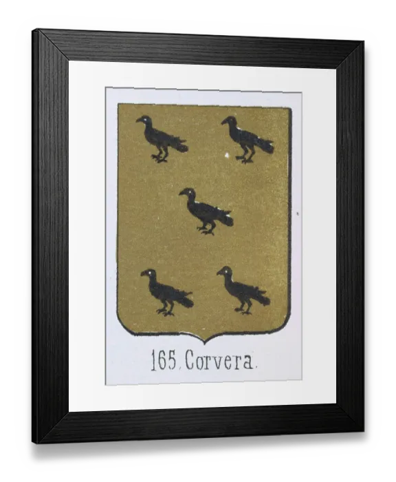 Framed Print : Medieval heraldry, Coat of arms, Shield with Five, Black, Crows, Birds, Gold, Spanish, Vintage illustration Framed Print : Medieval heraldry, Coat of arms, Shield with Five, Black, Crows, Birds, Gold, Spanish, Vintage illustration