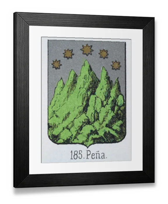 Framed Print : Medieval heraldry, Coat of arms, Shield with five, gold, stars, green, mountain, Spanish, Vintage illustration Framed Print : Medieval heraldry, Coat of arms, Shield with five, gold, stars, green, mountain, Spanish, Vintage illustration
