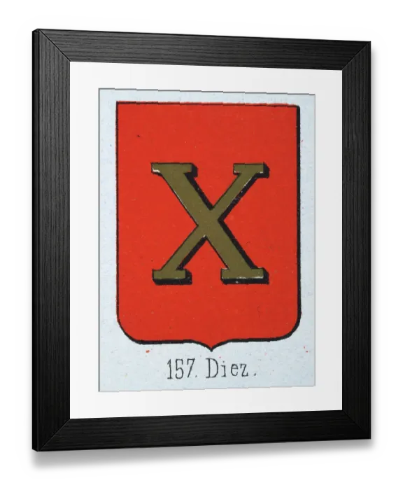 Framed Print : Medieval heraldry, Coat of arms, Shield with Gold, X, Red, Spanish, Vintage illustration Framed Print : Medieval heraldry, Coat of arms, Shield with Gold, X, Red, Spanish, Vintage illustration
